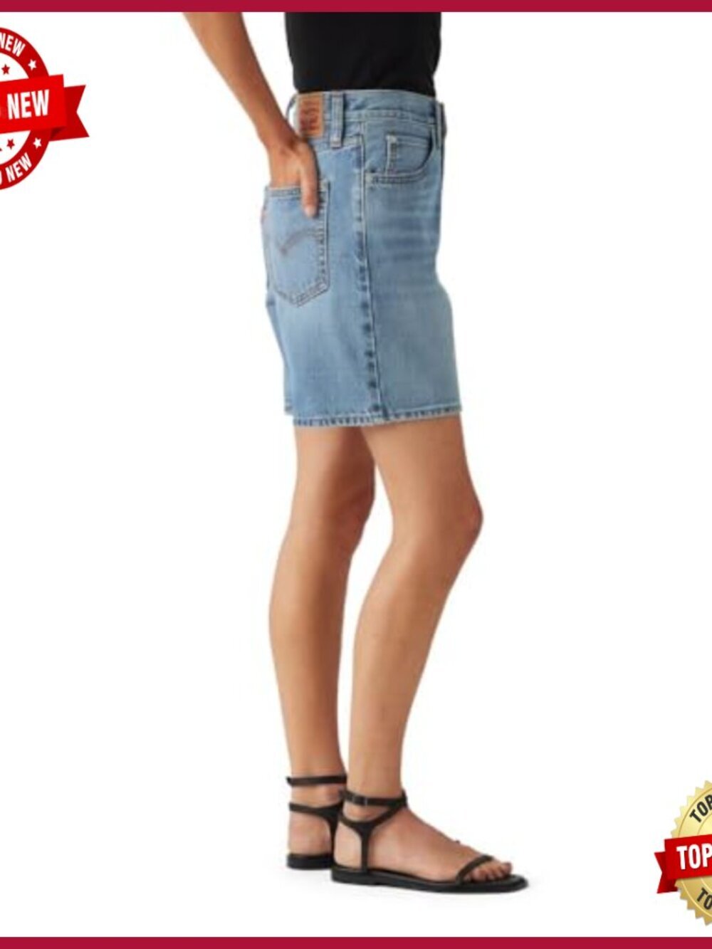 Vintage-Inspired Mid Rise Denim Shorts with 7" Inseam - Picture 3 of 3